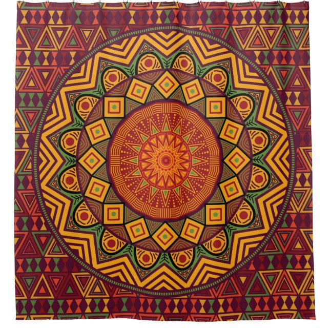 Afrikanische Mandala, polynesische Rundkonstruktio Duschvorhang (Vorderseite)
