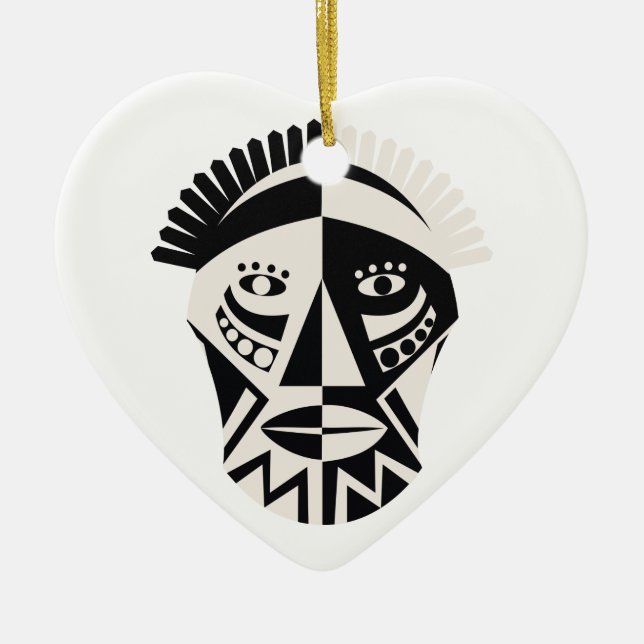 Afrikanische Mask Primitive Folk Art Keramikornament (Vorne)