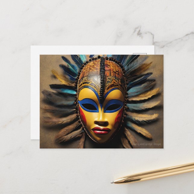 Afrikanische Maske Postkarte (Vorderseite/Rückseite Beispiel)