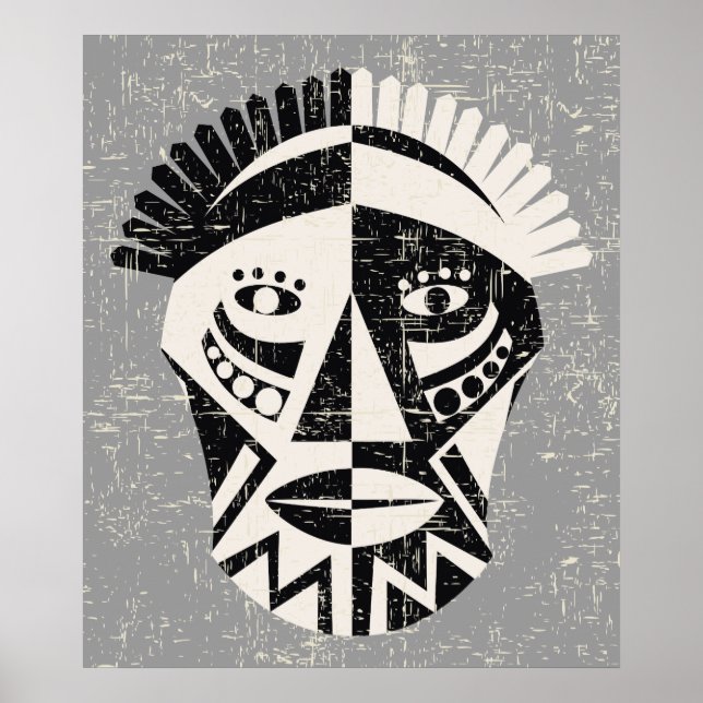 Afrikanische Maske Schwarz-Grau-Druckplakat Poster (Vorne)