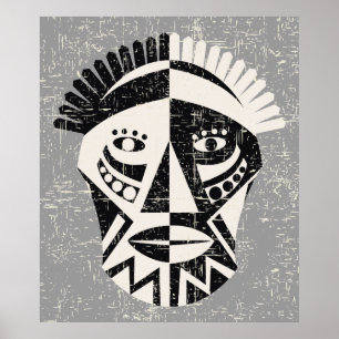 Afrikanische Maske Schwarz Grau Kundendruck Poster