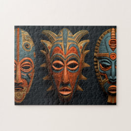Afrikanische Masken in Orange und Türkis