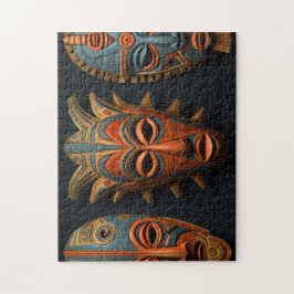 Afrikanische Masken in Orange und Türkis