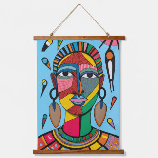 afrikanische Maskencolore Wandteppich Mit Holzrahmen