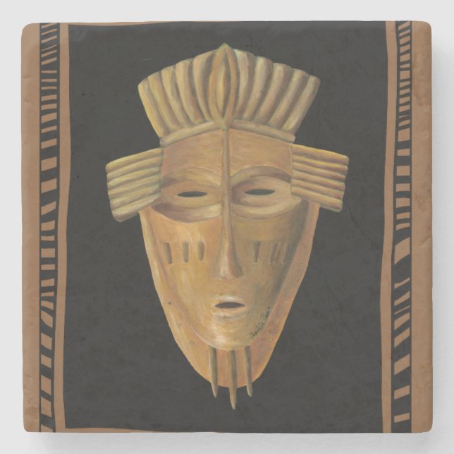 Afrikanische Maskenmalerei von Chariklia Zarris Steinuntersetzer (Vorderseite)