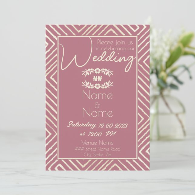 Afrikanische Mauve Pink-Hochzeit Einladung (Stehend Vorderseite)