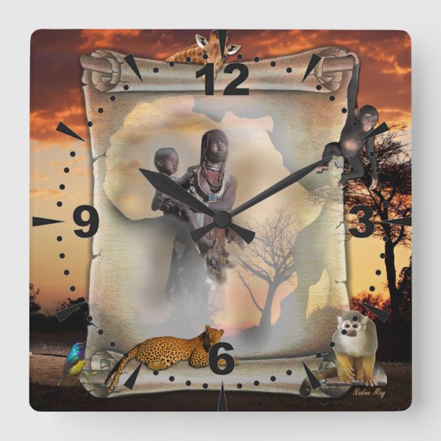 Afrikanische Mutter und Kind Quadratische Wanduhr (Vorderseite)