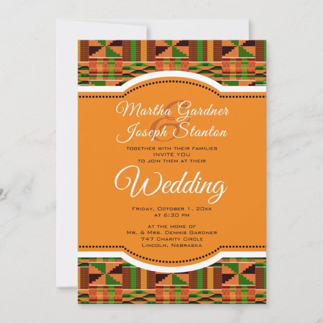 Afrikanische Orange Classic Kente Cloth Wedding Einladung (Vorderseite)