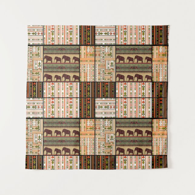 Afrikanische Patchwork-Elefanten: Ziertextur Wandteppich (Vorderseite)