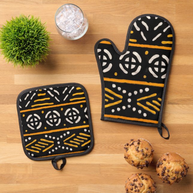 afrikanische Print Ofenhandschuh & Topflappen-Set (Oben Unten)