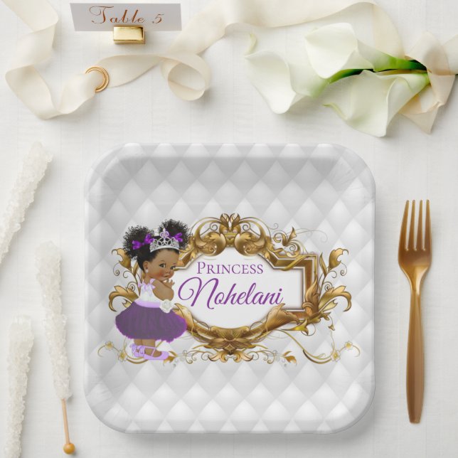 Afrikanische Prinzessin Lila | White & Gold Elegan Pappteller (Hochzeit)