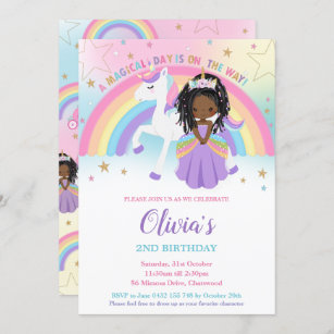 Afrikanische Prinzessin Unicorn Geburtstagspartei  Einladung