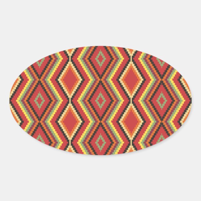 Afrikanische Rote Grüne Orange Yellow Ethnic Art Ovaler Aufkleber (Vorderseite)