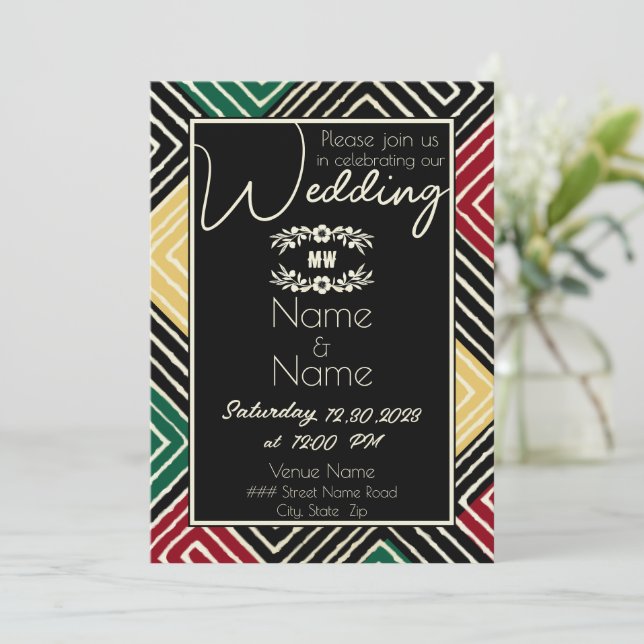 Afrikanische Rote Schwarze Hochzeit Einladung (Stehend Vorderseite)