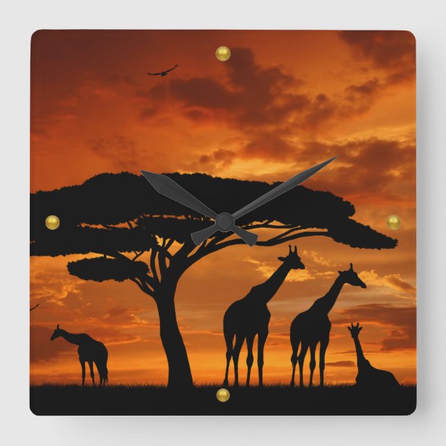 Afrikanische Safari bei Sunset Quadratische Wanduhr (Vorderseite)