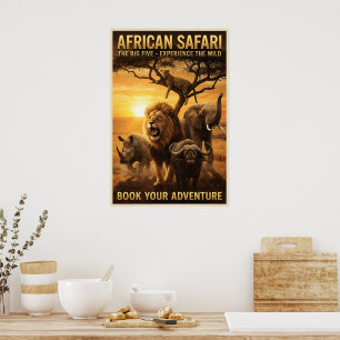 Afrikanische Safari Big Five Wildtiere Poster