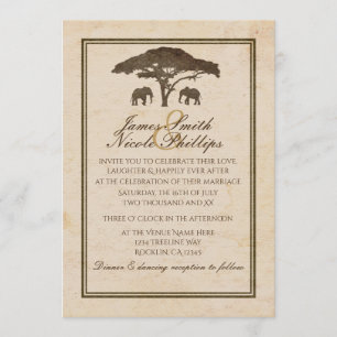 Afrikanische Safari Elephants & Tree Vintage Weddi Einladung