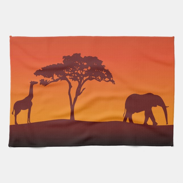 Afrikanische Safari-Silhouette - Küchen-Tuch Handtuch (Horizontal)