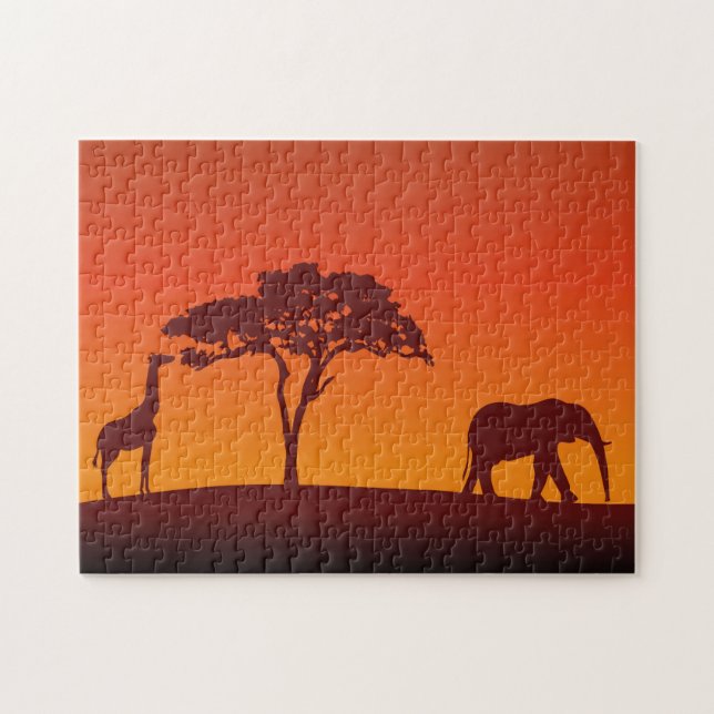 Afrikanische Safari-Silhouette - Puzzlespiel (Horizontal)