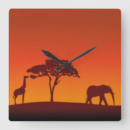 Afrikanische Safari-Silhouette - Wand-Uhr Quadratische Wanduhr