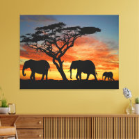 Afrikanische Safari-Sonnenuntergang-Elefanten-Silh