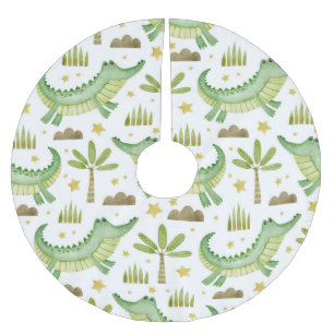 Afrikanische Safari: Wasserfarben-Krokodil & Palme Polyester Weihnachtsbaumdecke