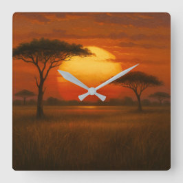 Afrikanische Savanne - Illustration im malerischen Quadratische Wanduhr