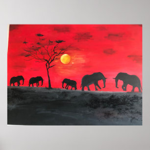 Afrikanische Schlichte Elefantenmalerei Kunst Poster