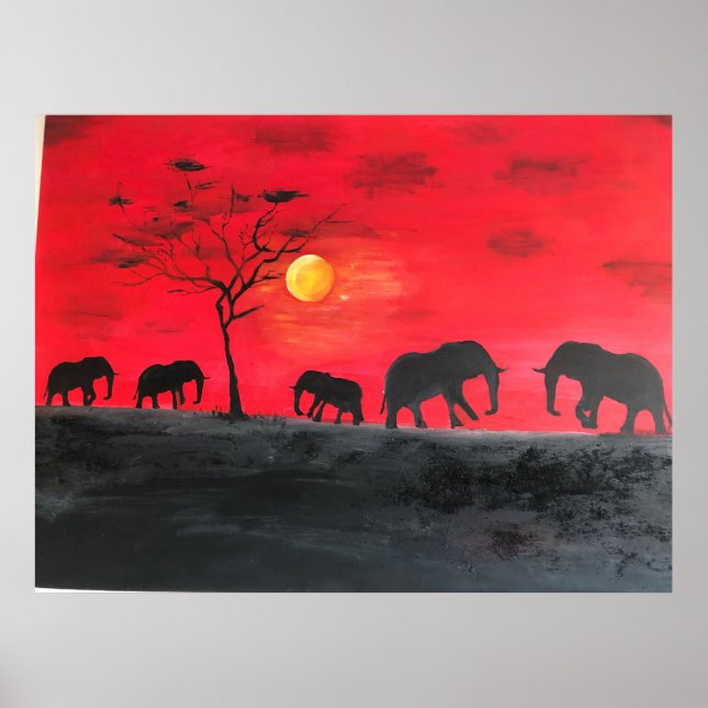 Afrikanische Schlichte Elefantenmalerei Kunst Poster (Vorne)