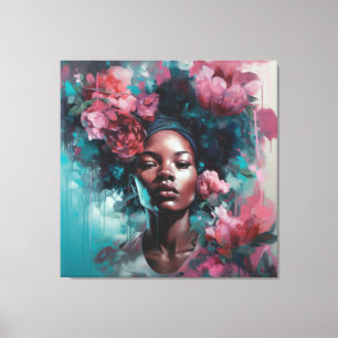 Afrikanische Schwarze Frau mit Blume Mauer Kunst Leinwanddruck