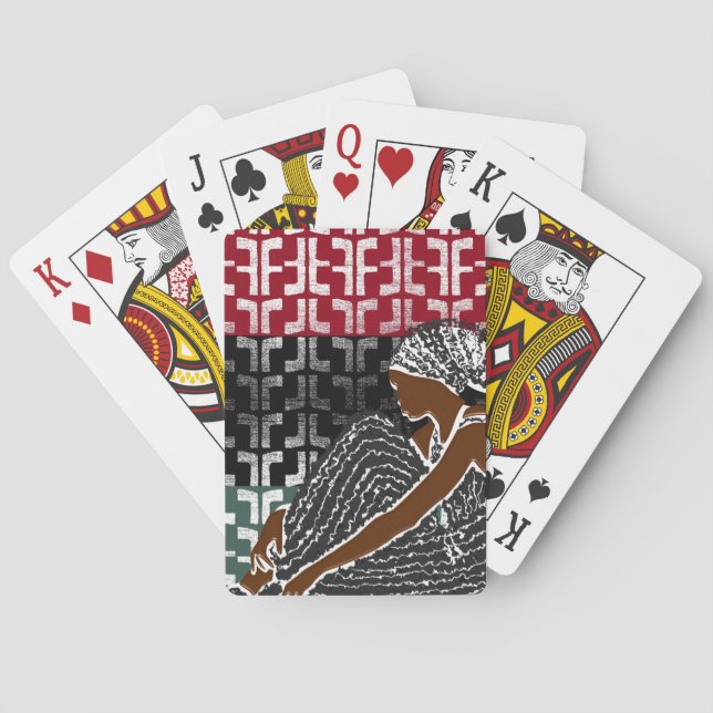 Afrikanische schwarze Frau mit Heritage Head Wrap Spielkarten (Rückseite)
