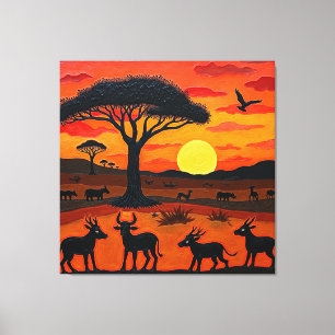 Afrikanische Sonnenuntergangs-Safari-Kunst – Leben Leinwanddruck