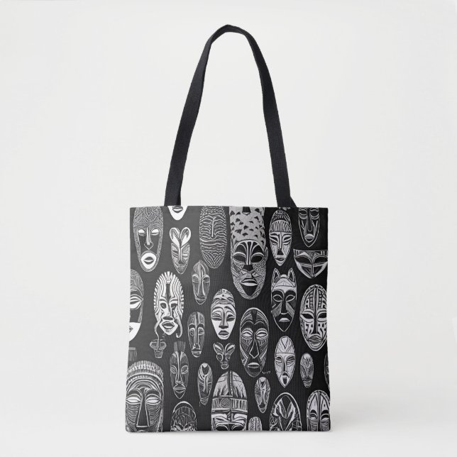 Afrikanische Stämme maskieren Schwarz-weiße Tasche (Vorderseite)