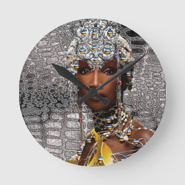 Afrikanische Stammes- Königin Runde Wanduhr (Vorderseite)