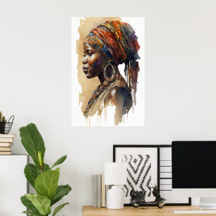 Afrikanische Stammesfrau Wasserfarben-Porträt Wand Poster