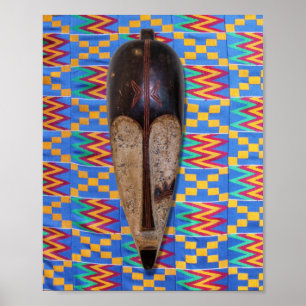 Afrikanische Stammesmaske Blaues Gelbes Orange Ken Poster