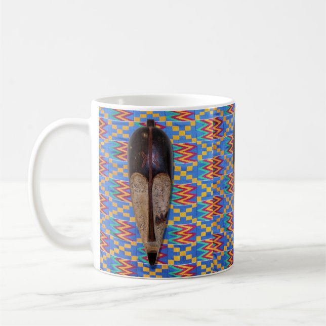Afrikanische Stammesmaske Blue Yellow Kente Kaffee Kaffeetasse (Links)