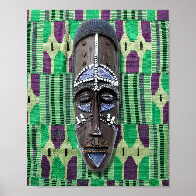 Afrikanische Stammesmaske Cowrie Muscheln Orange G Poster (Vorne)