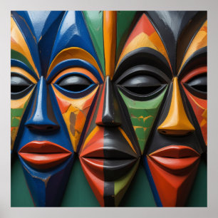 Afrikanische Stammesmasken-Trio Dynamische Symmetr Poster