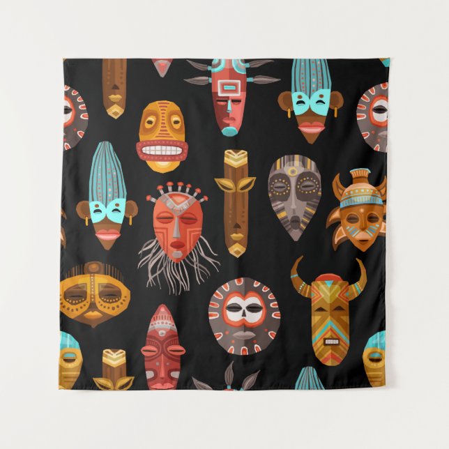 Afrikanische Stammesmasken Wandteppich (Vorderseite)