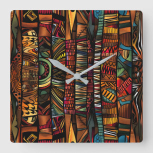 Afrikanische Stammesmuster-Wanduhr Quadratische Wanduhr