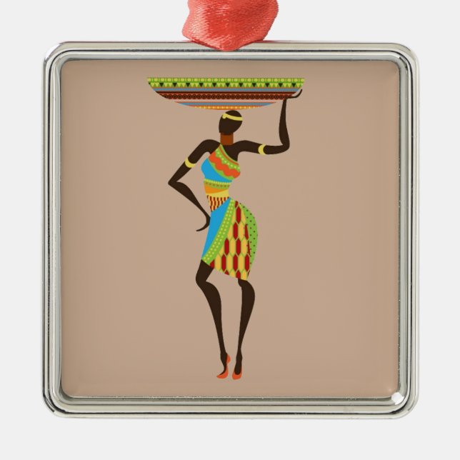 Afrikanische Stammesmutter mit korbischer Stammesk Ornament Aus Metall (Vorne)