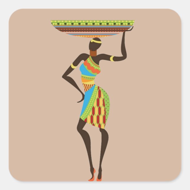 Afrikanische Stammesmutter mit korbischer Stammesk Quadratischer Aufkleber (Vorderseite)