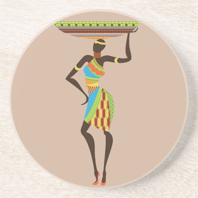 Afrikanische Stammesmutter mit korbischer Stammesk Sandstein Untersetzer (Vorne)