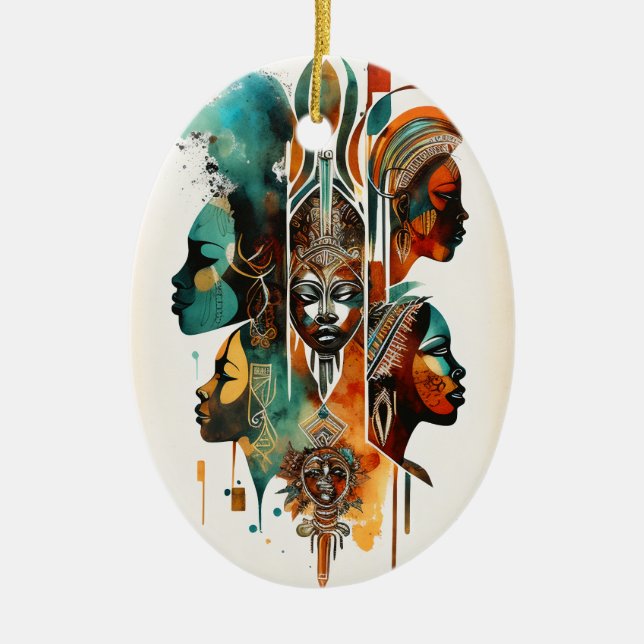 Afrikanische Stammfrauen Malerei, zeitgenössische  Keramik Ornament (Vorne)
