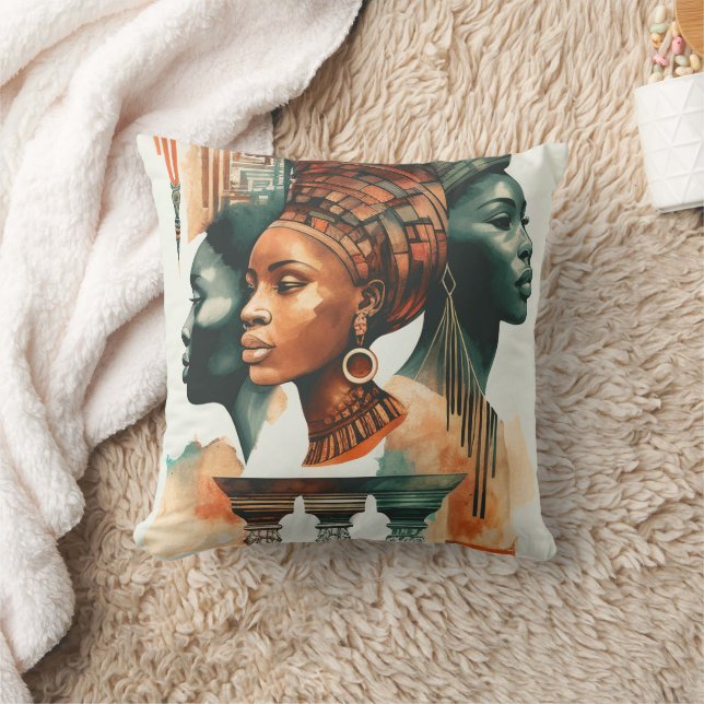 Afrikanische Stammfrauen Malerei, zeitgenössische  Kissen (Decke)