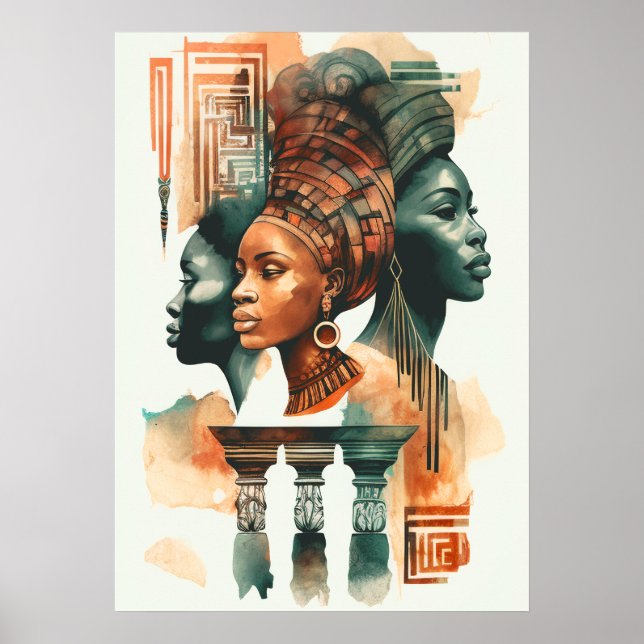 Afrikanische Stammfrauen Malerei, zeitgenössische  Poster (Vorne)