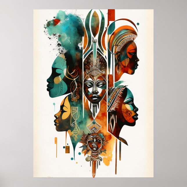 Afrikanische Stammfrauen Malerei, zeitgenössische  Poster (Vorne)