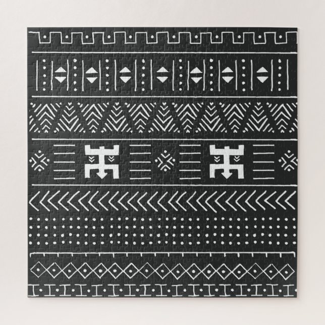 Afrikanische Stammkunst: Geometrisches Schwarz & W (Vertikal)