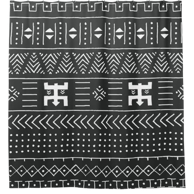 Afrikanische Stammkunst: Geometrisches Schwarz & W Duschvorhang (Vorderseite)